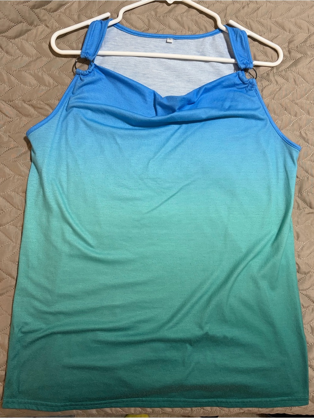 Blue to Teal Ombre Ring-Shoulder Women's Tank Top